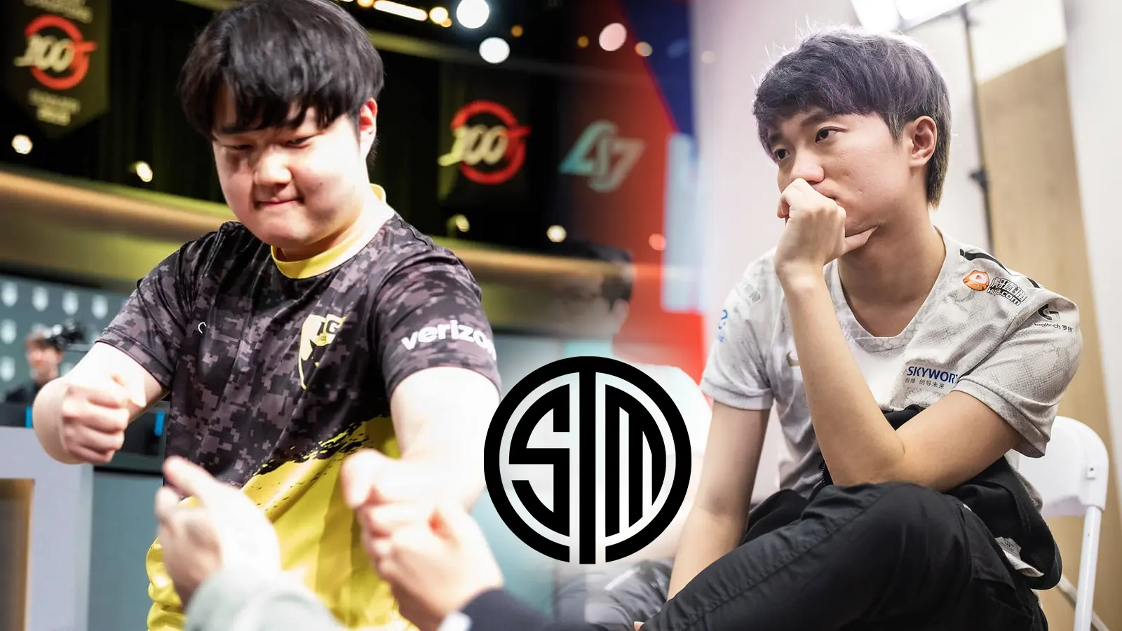 League of Legends pros Huni and SwordArt with TSM logo