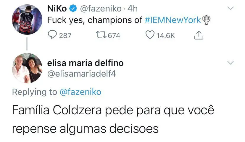 Coldzeras mum tweets at NiKo