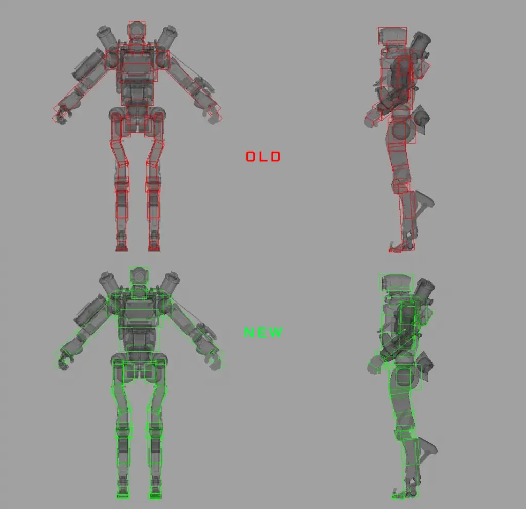 Before and after comparison of Pathfinder’s hitboxes.