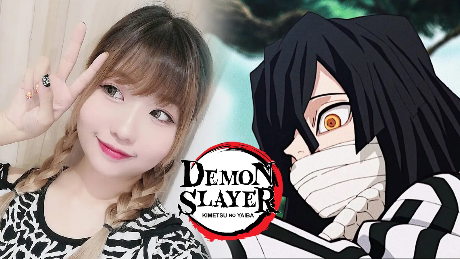 Demon Slayer cosplayer next to iguro