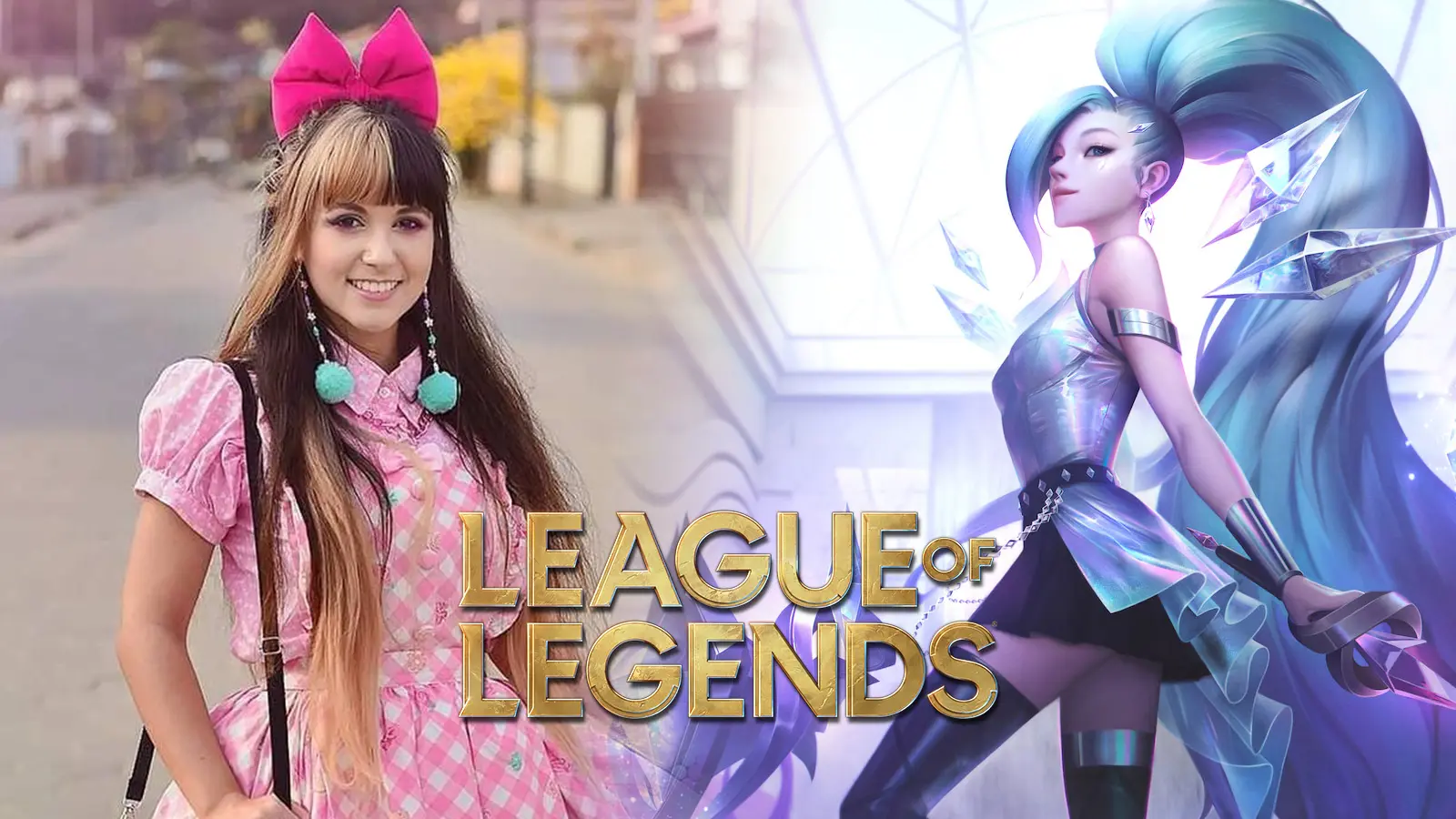 Cosplayer kitsuneraposa next to Seraphine in League of Legends