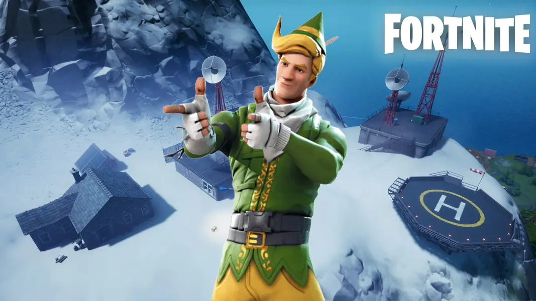 Fortnite elf skin on the Weather Station POI