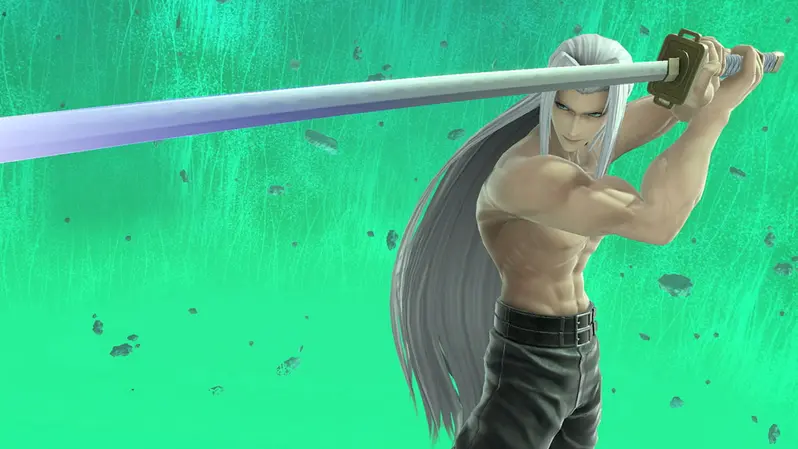 Shirtless Sephiroth in battle