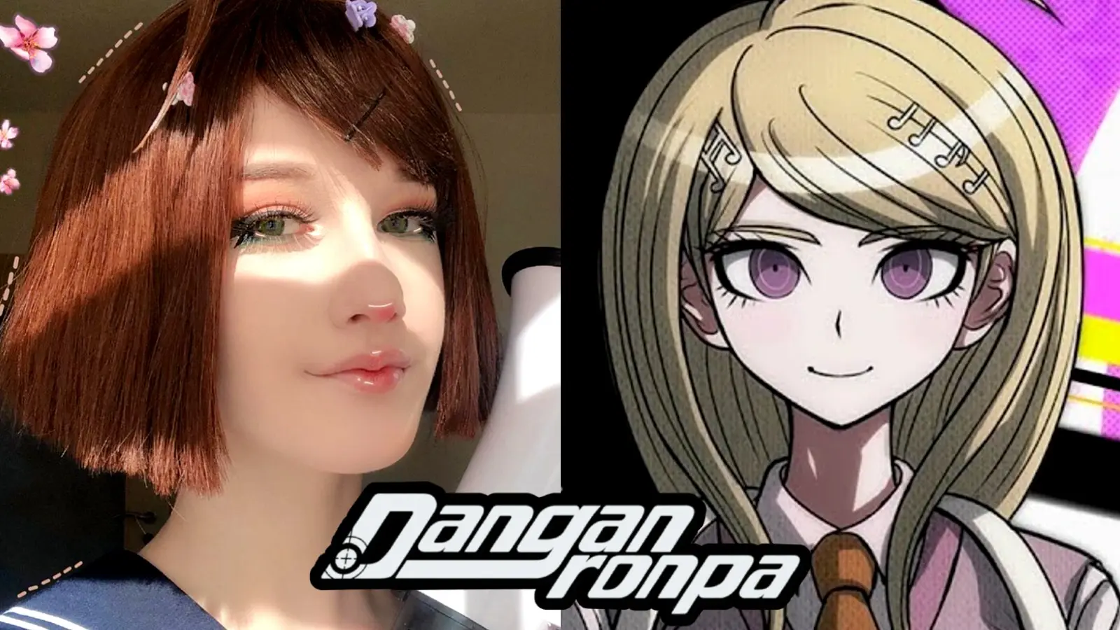 Cosplayer weeiiird.cos next to Kaede from Danganronpa