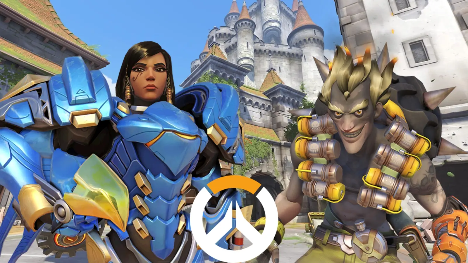 Overwatch Junkrat and Pharah on Eichenwalde