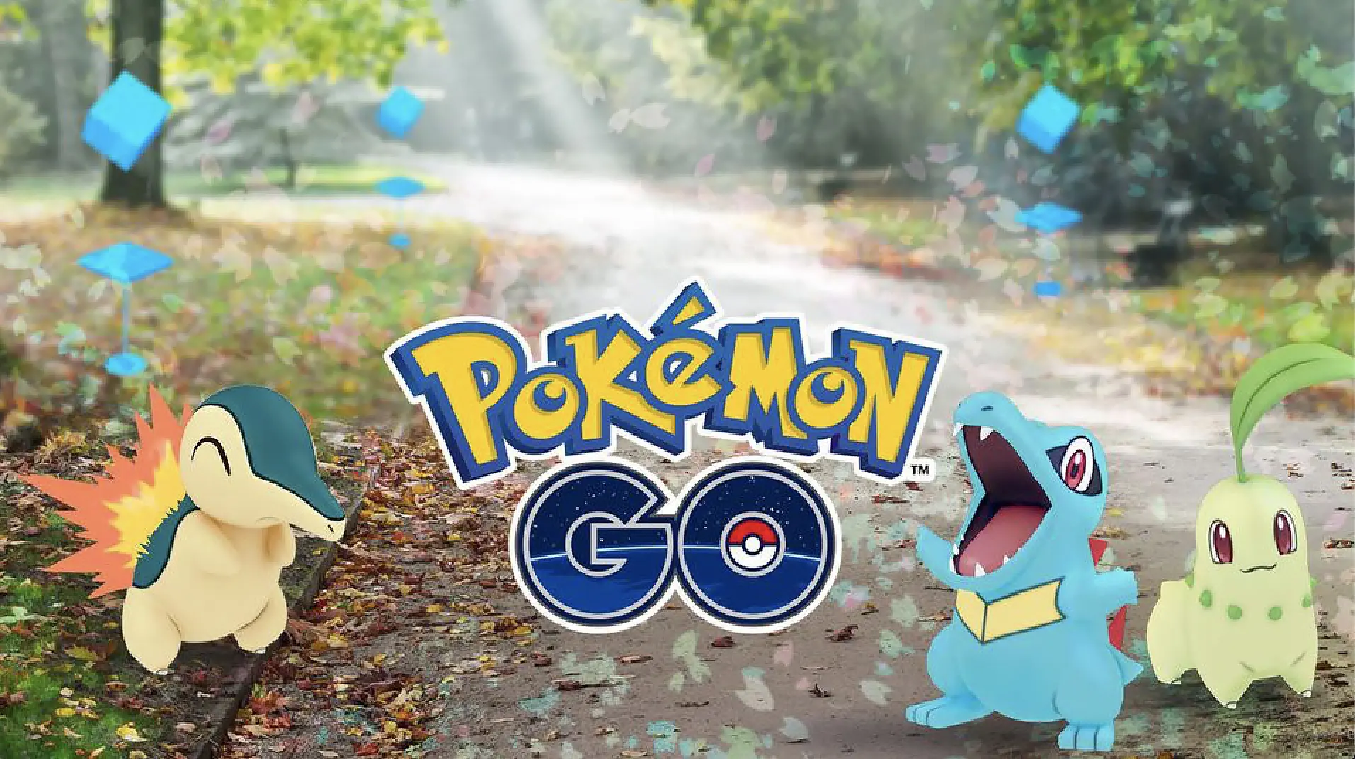 Screenshot of Pokemon Go Johto starters Chikorita, Cyndaquile, and Totodile