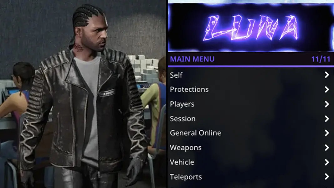 GTA Online character side-by-side with cheats menu