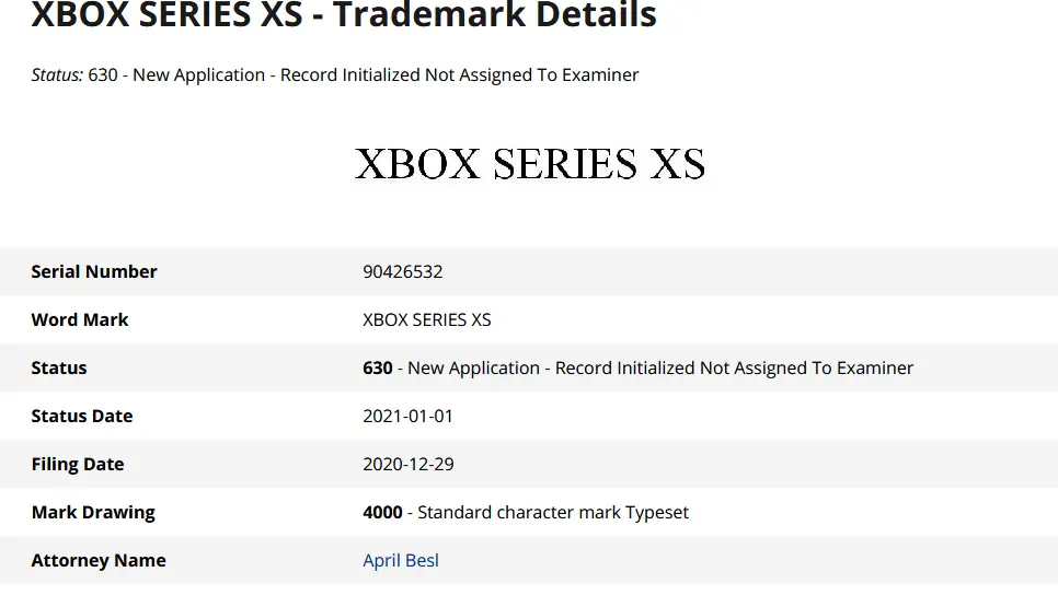 Xbox Series XS trademark