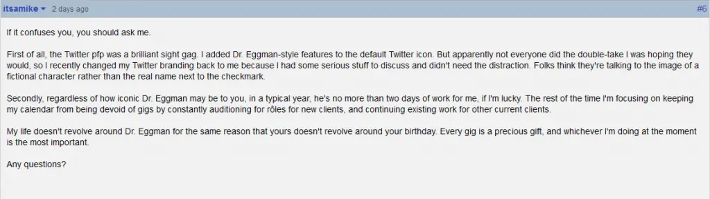 Dr Eggman voice actor comments on GameFaqs