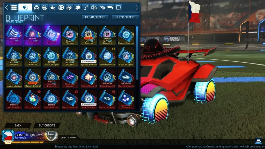 Rocket League Blueprints menu