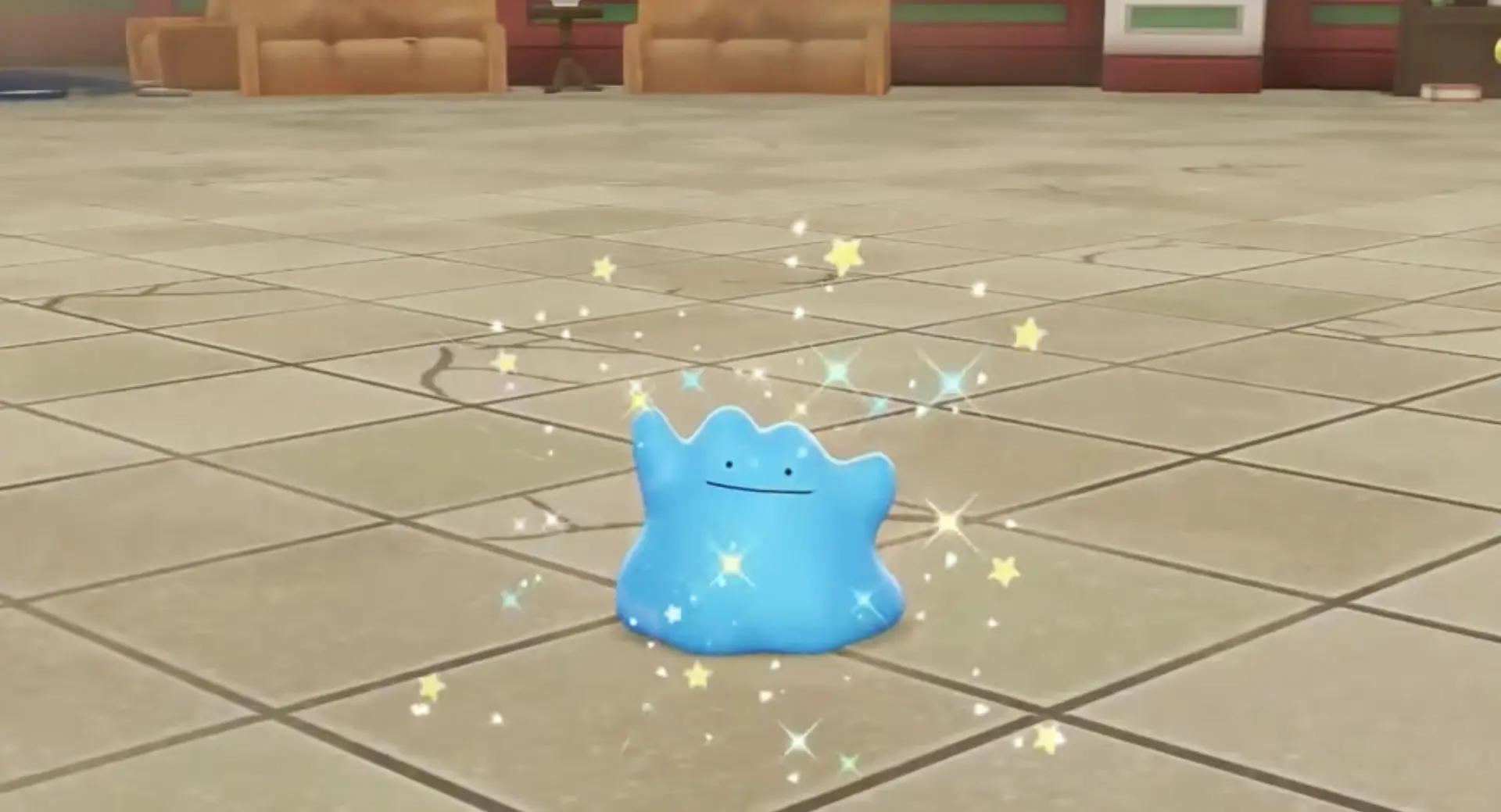 Screenshot of Shiny Ditto in Pokemon Lets Go Pikachu.