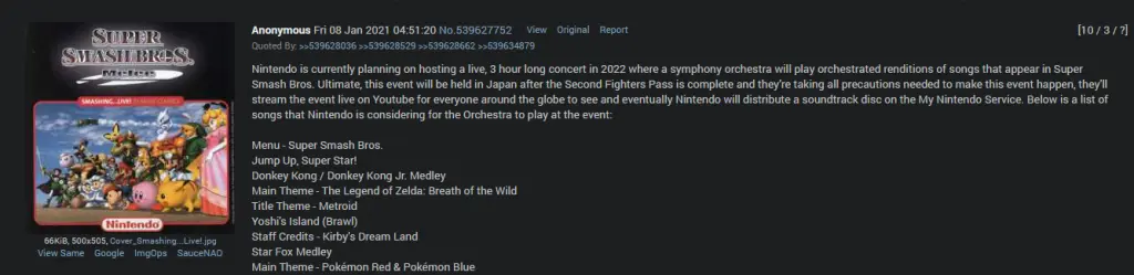 4chan Smash Ultimate concert leak