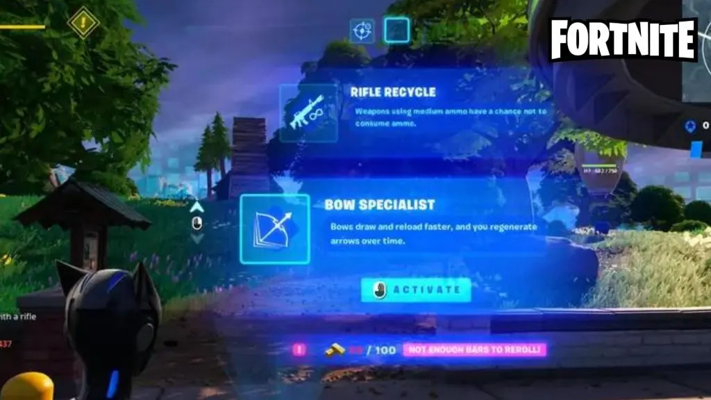 Fortnite Augment Reroll using Gold Bars