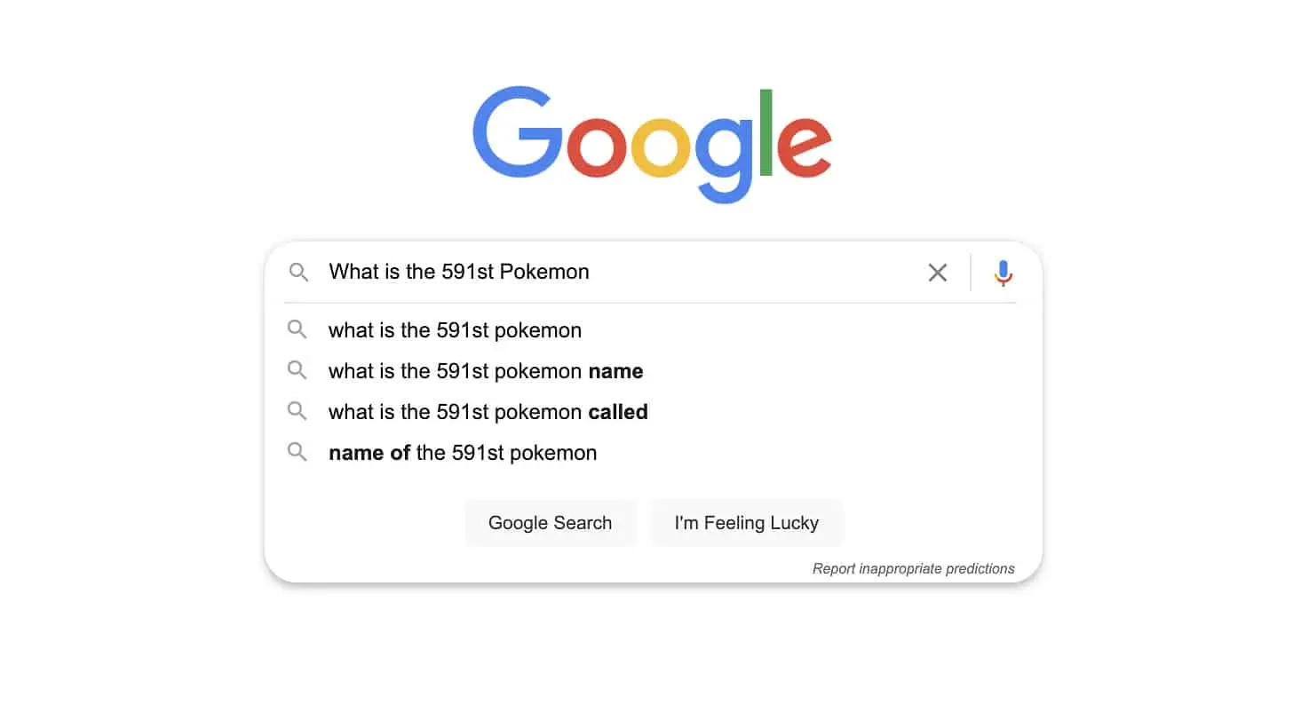 Screenshot of Google Search for Pokemon 591st.