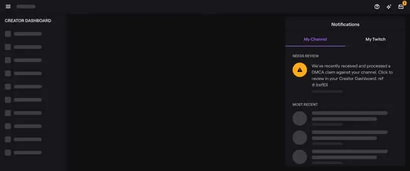 Twitch DMCA alert notification