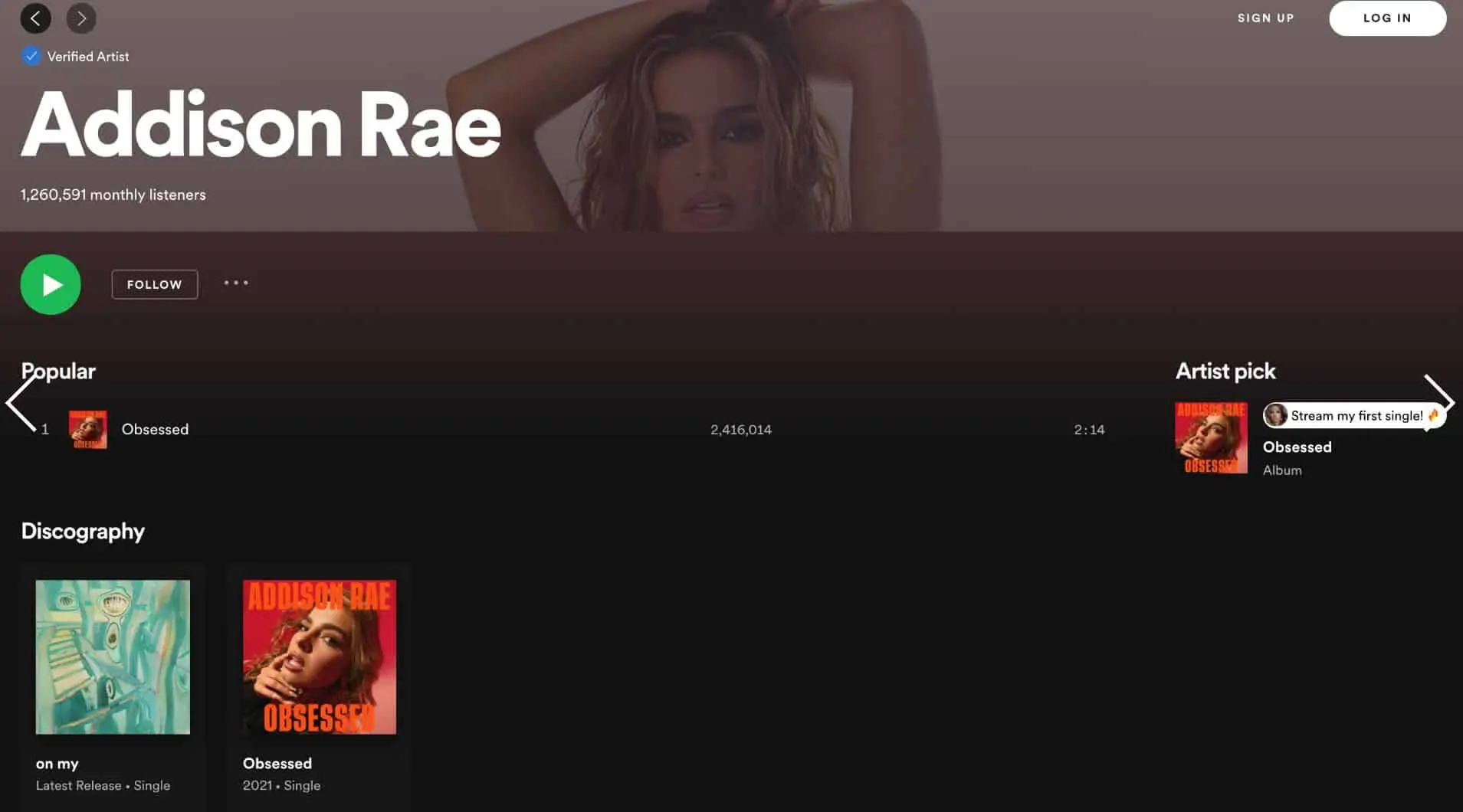 Addison Rae spotify mixup