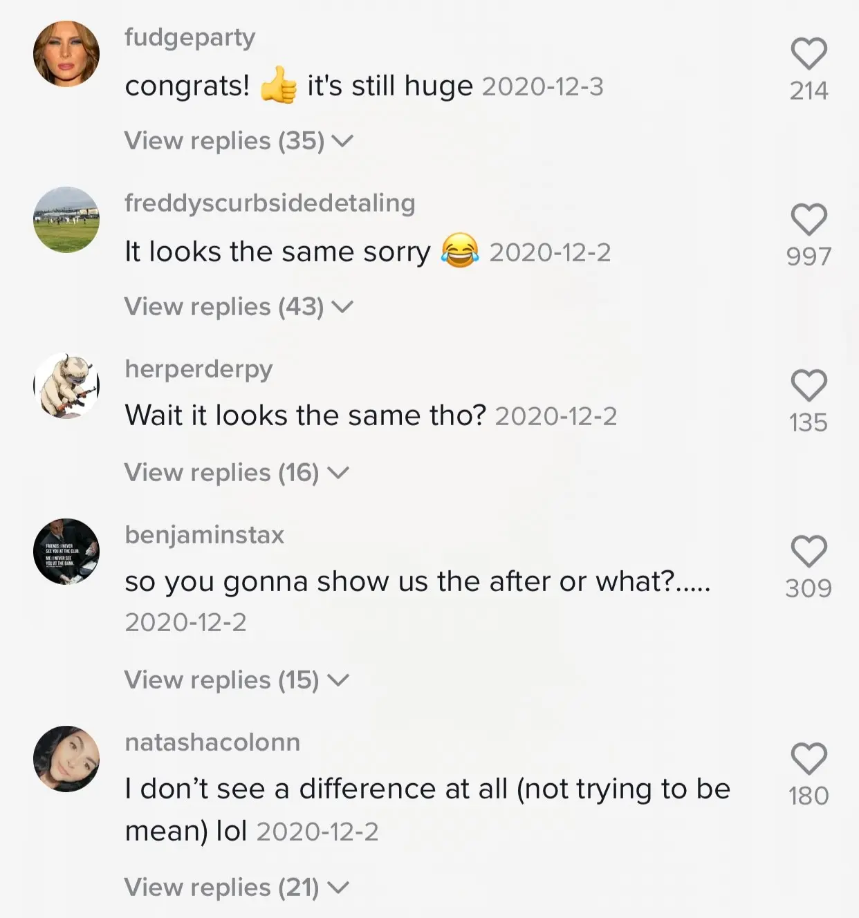 Screenshot showing a TikTok comment section