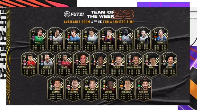 FIFA 21 TOTW 23 revealed with bale lewandowski pepe