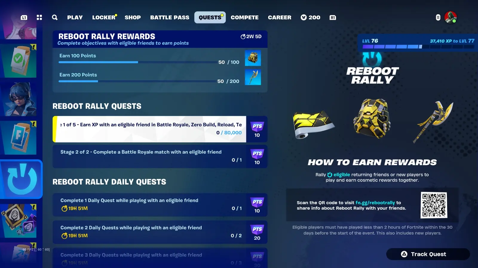 Reboot Rally Season 4 Quests tab