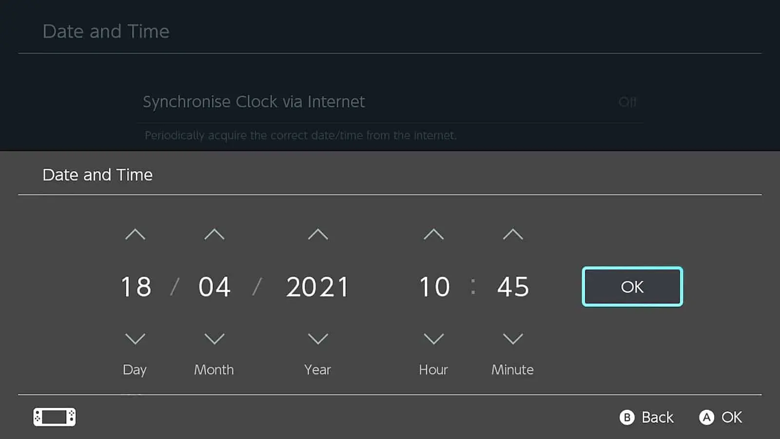 A screenshot showing how to change the date to time travel in Animal Crossing: New Horizons