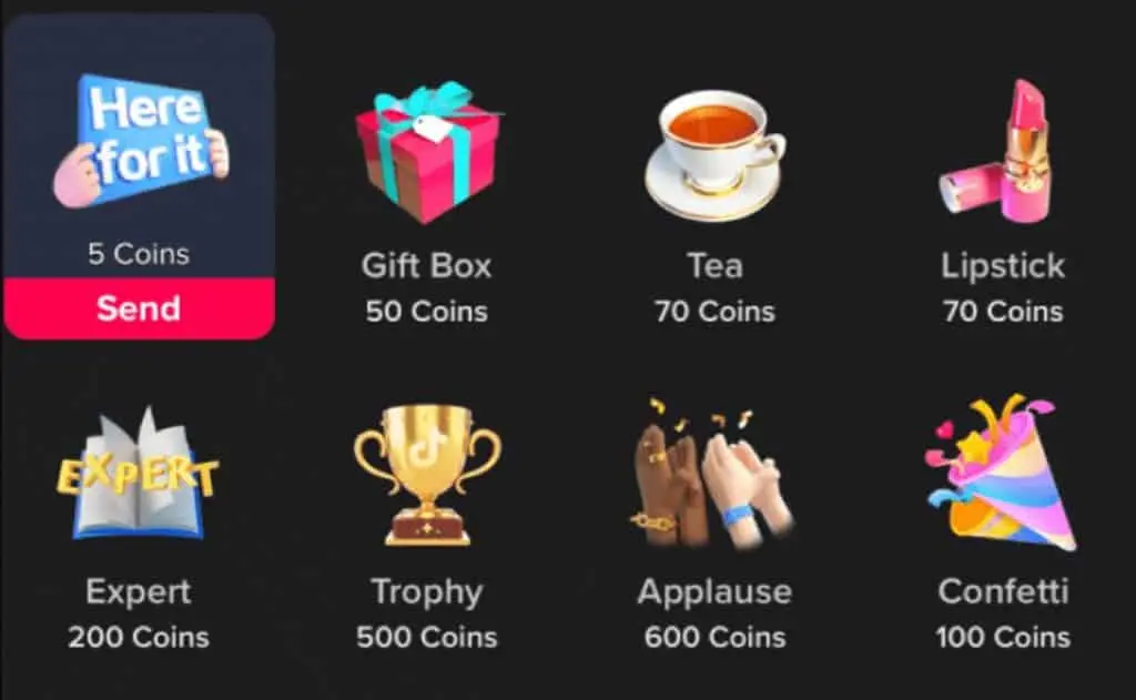 TikTok gift options