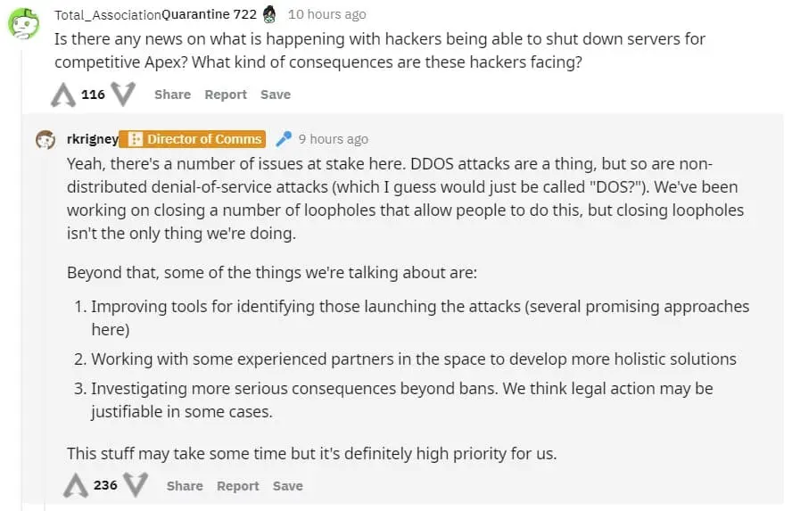 Apex Legends DDoS attacks