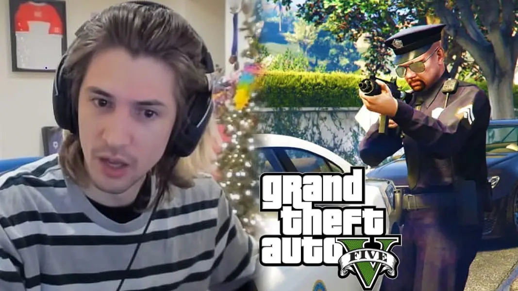 xQc next to GTA V cop image