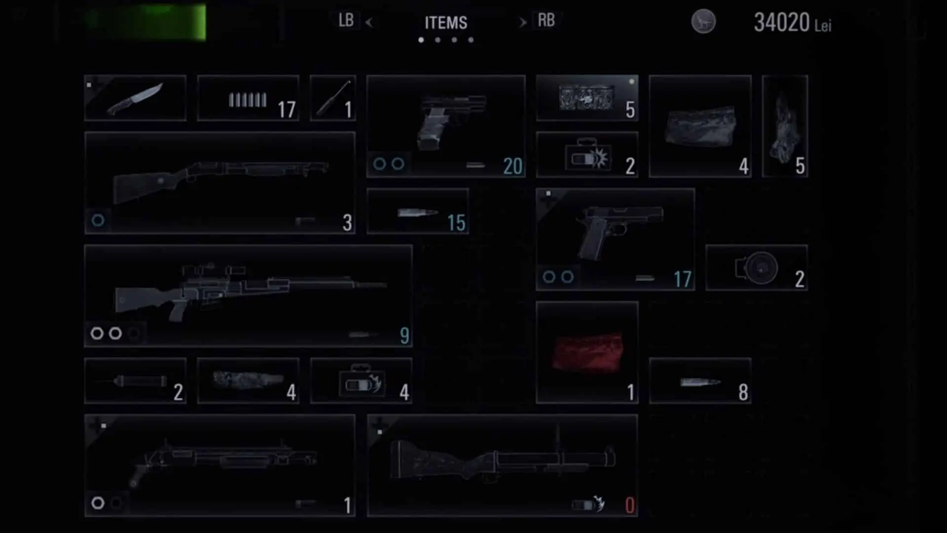 Resident Evil Village items menu