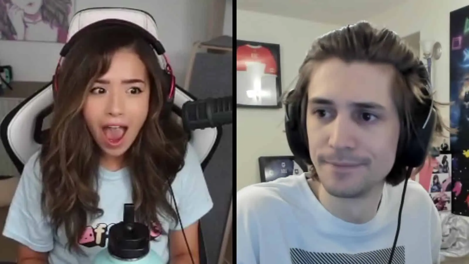 Two pictures, both of Pokimane and xQc streaming.