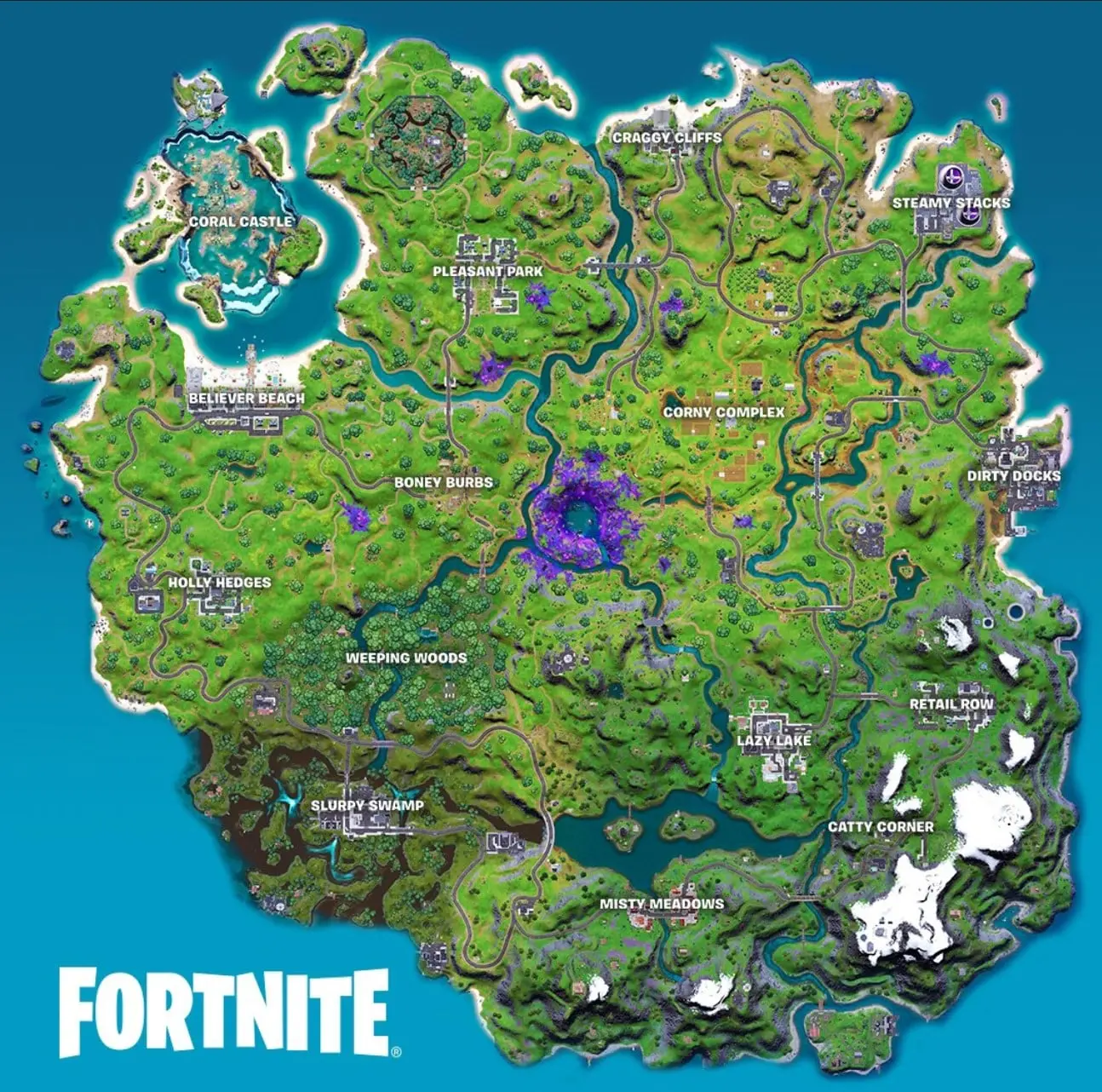 Fortnite Season 7 full map with named locations