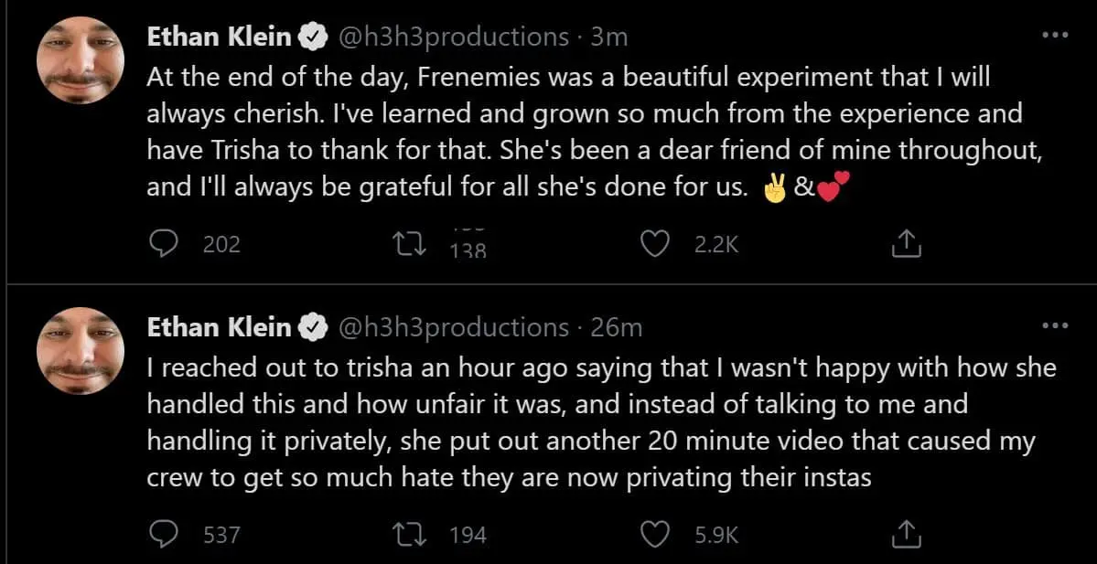 Ethan Klein revealed crew got hate over Trish Paytas quitting Frenemies