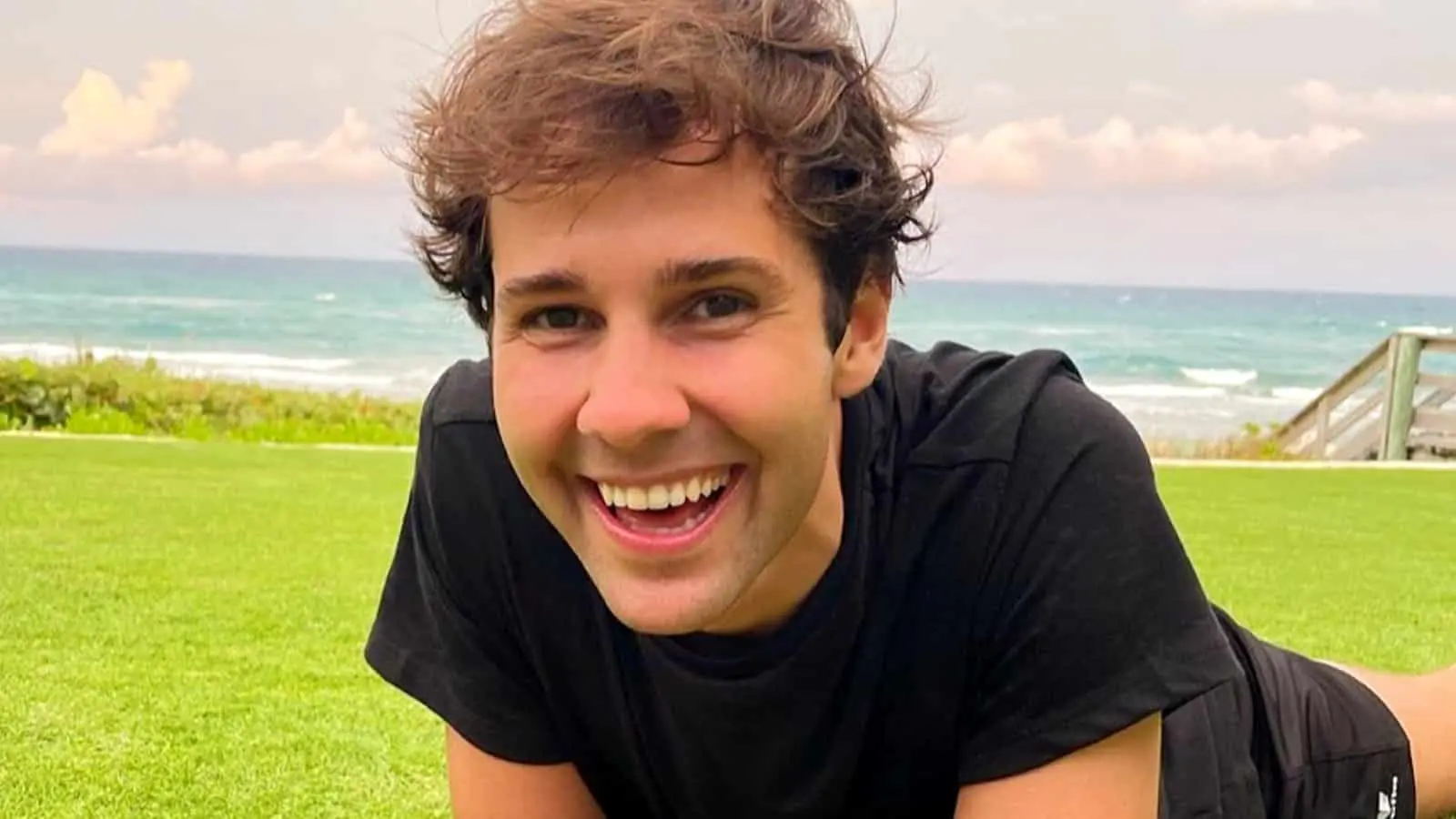 David Dobrik lies on some grass