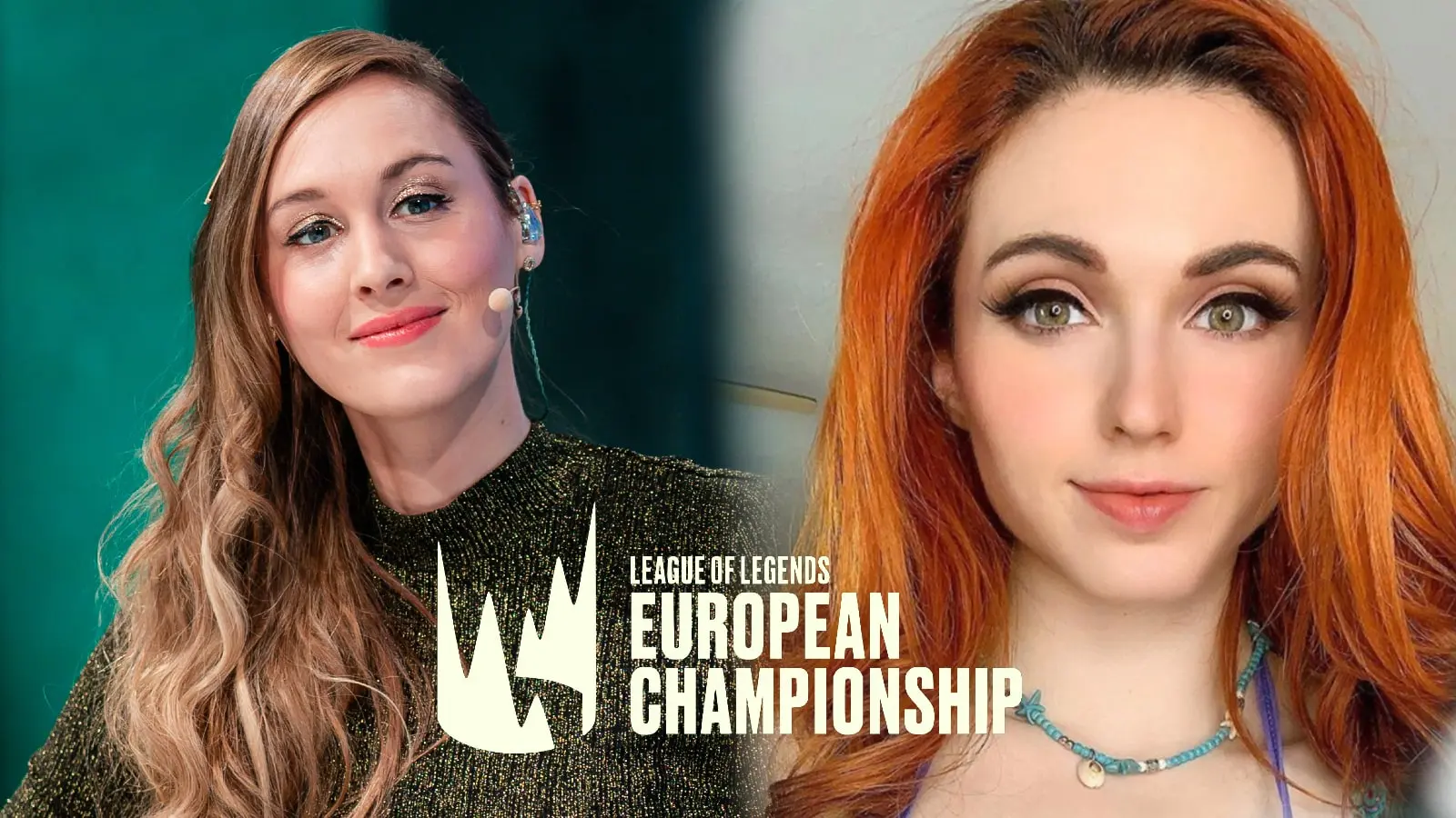 Sjokz on LEC broadcast, faded onto an Amouranth selfie