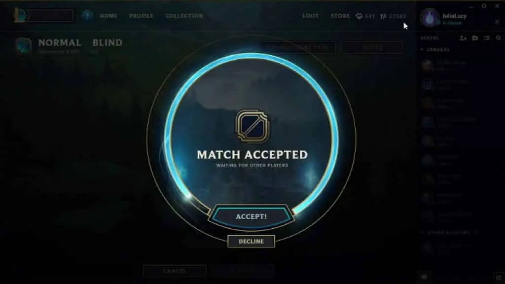 LoL match accept button client