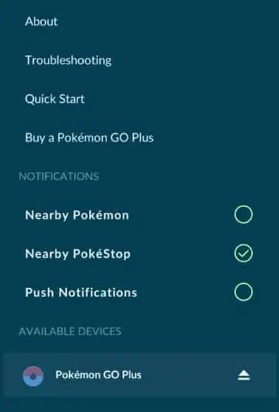 pokemon go plus menu