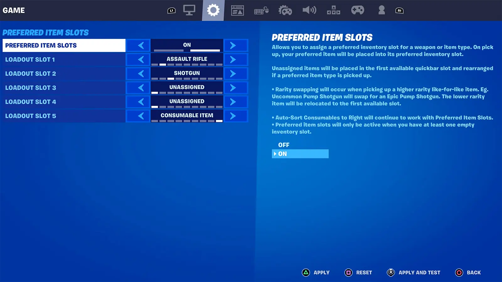 Fortnite Preferred Item Slots