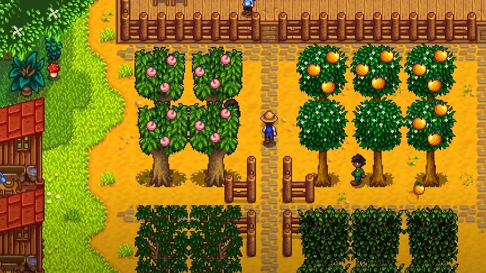 A farm in Stardew Valley