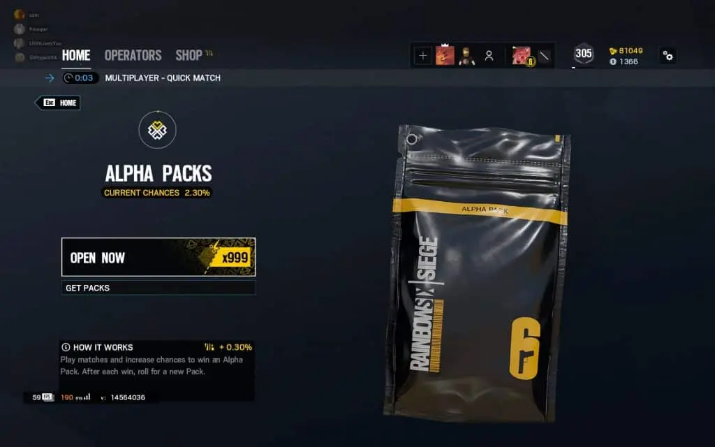 Rainbow Six Alpha Packs