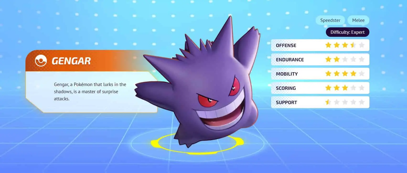 Pokemon Unite Gengar Profile page