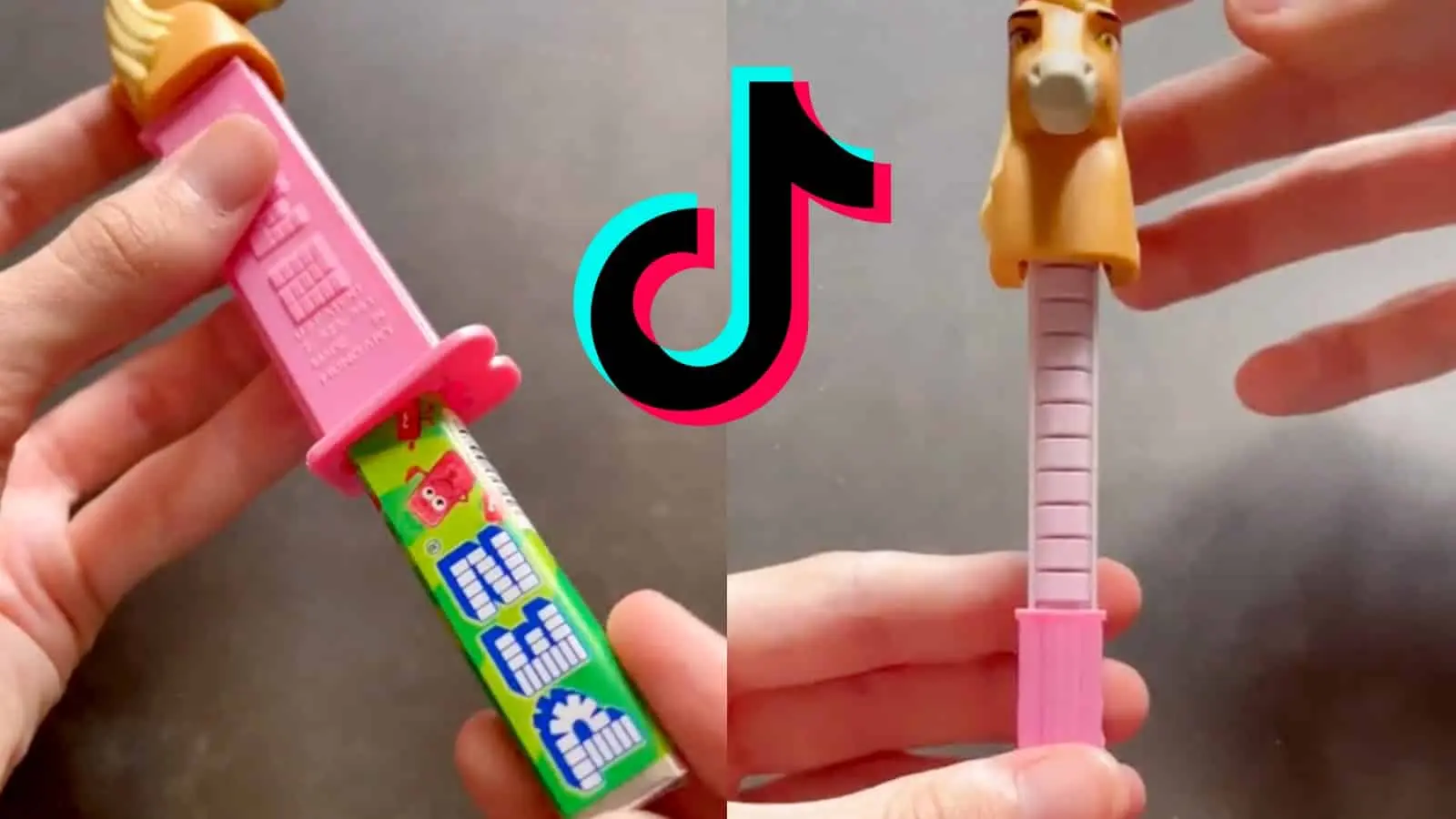 Pez dispensers next to the TikTok logo