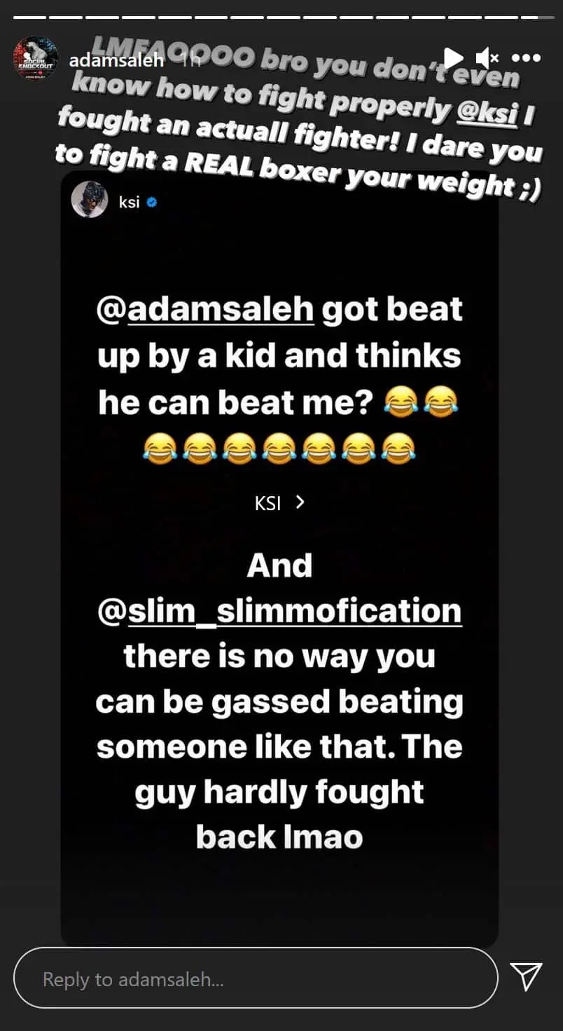 adam saleh clap back KSI