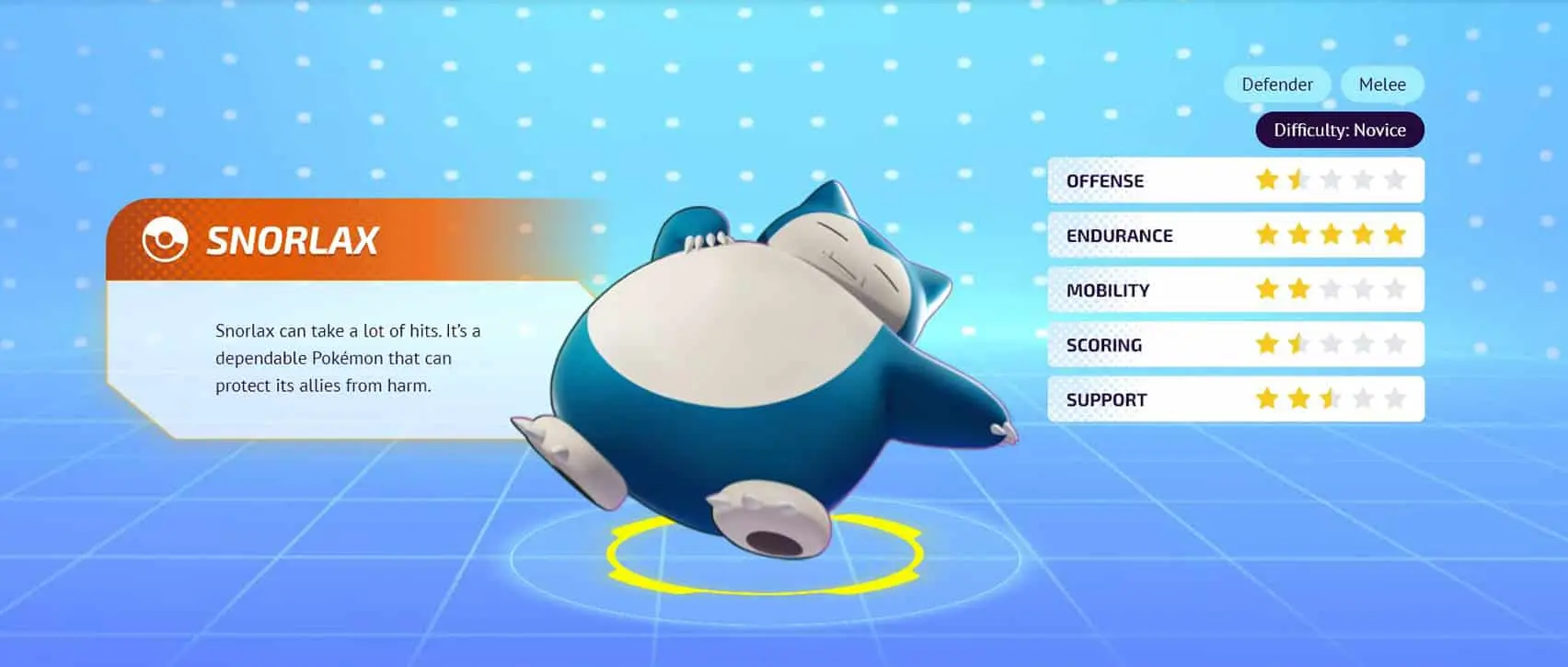 Pokemon Unite Snorlax profile stats page