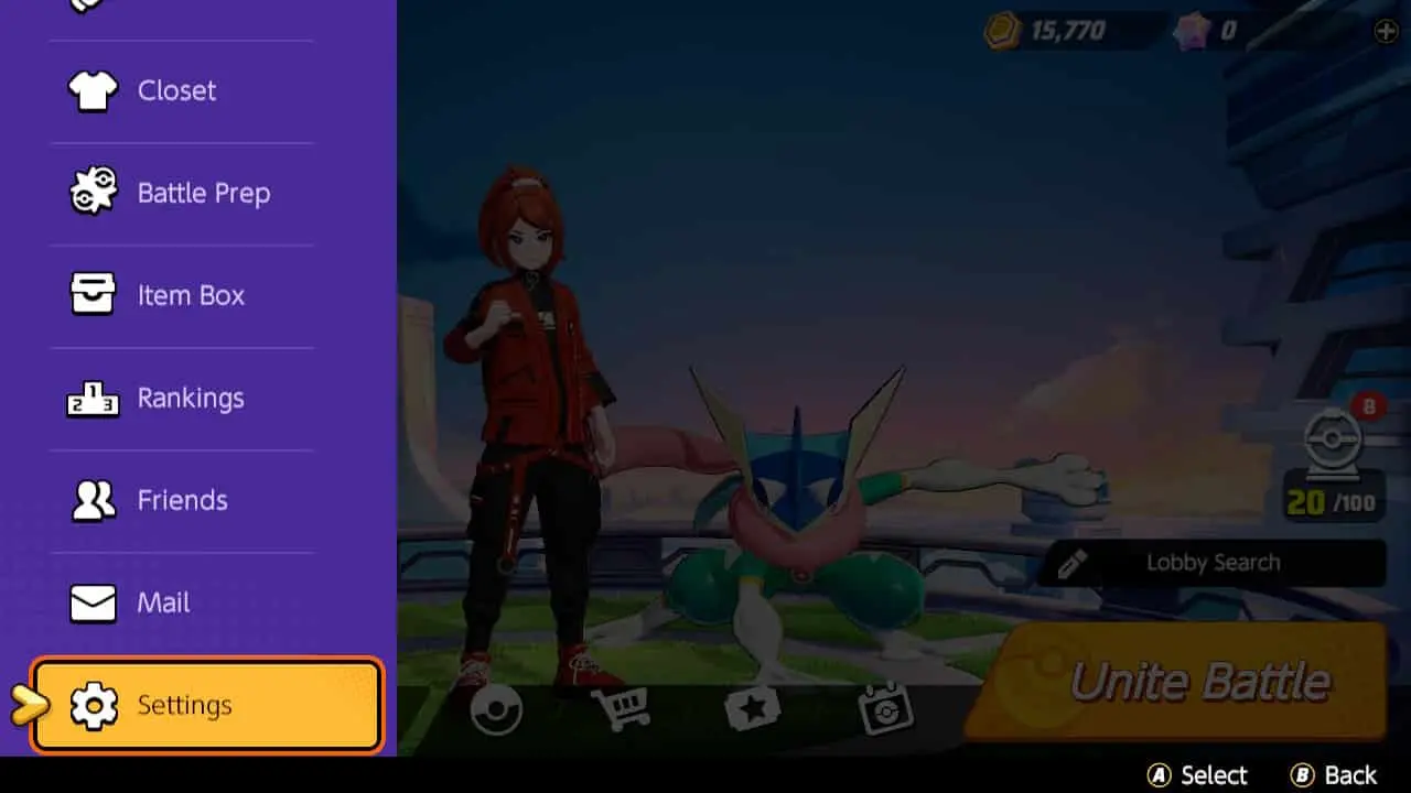 Pokemon Unite Home Menu Settings