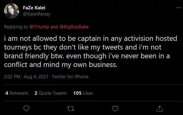 Kalei tweets she's not allowed to be team captain