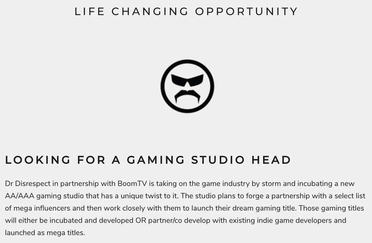 dr disrespect game studio job