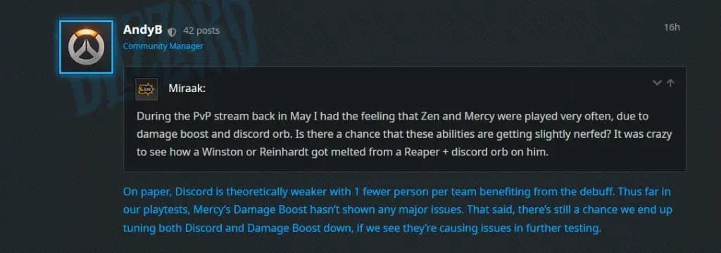 Blizzard forum post