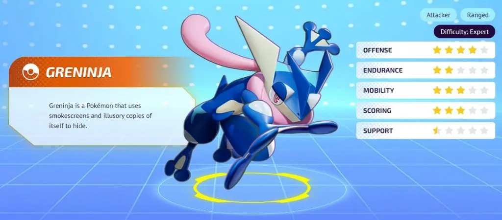 pokemon unite greninja stats screen