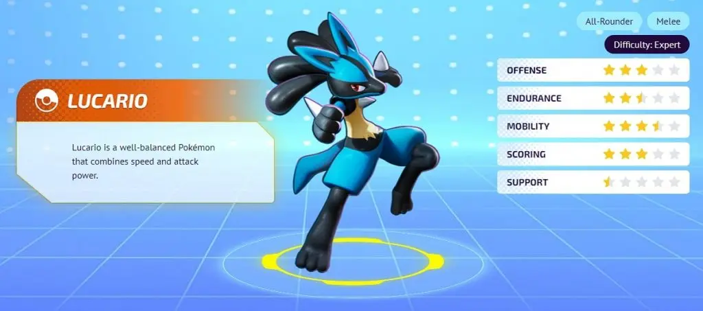 pokemon unite lucario stat screen