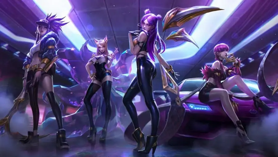 League of Legends K/DA splash art ahri akali kai'sa evelynn