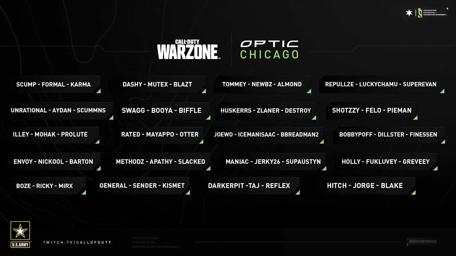 The official list of competitors for the OpTic Warzone event